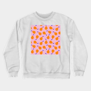 Orange pears with blue leaves on pink background Crewneck Sweatshirt